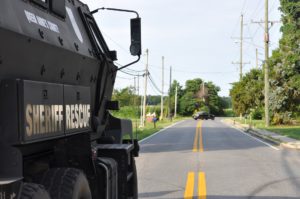 2016 07 15 Barricade on Wilson Road (2) MSP Unit blocking 18 at Sawmill. MRAP in Foreground